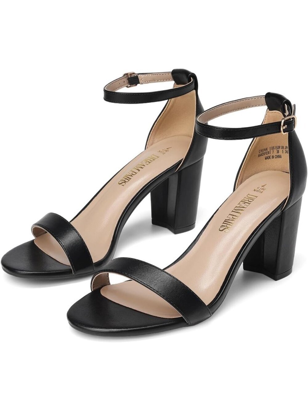 Women's Black Comfortable Open Toe Ankle Strap Guest Chunky Block Heel Sandal